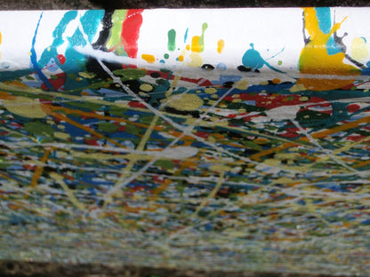 Abstract modern art drip painting on 80 by 60 cm canvas - detail