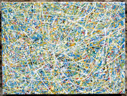 Abstract modern art drip painting on 80 by 60 cm canvas - full view