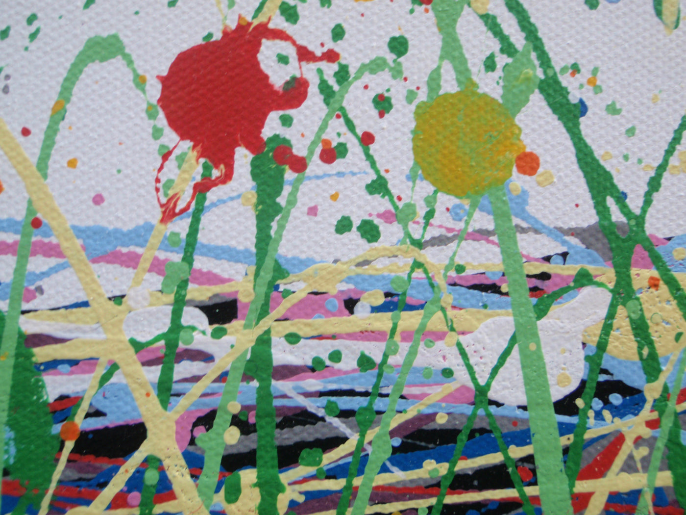 Colourful modern art tree painting with pink and lilac on a white background - detail