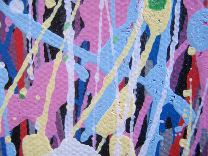 Colourful modern art tree painting with pink and lilac on a white background - detail