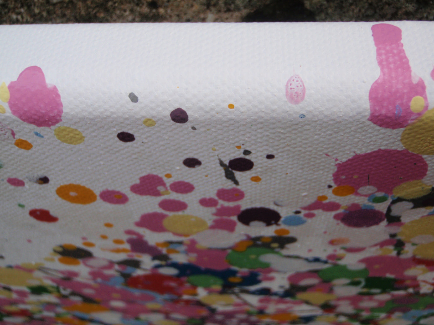 Colourful modern art tree painting with pink and lilac on a white background - detail