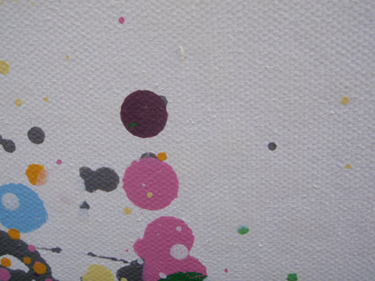 Colourful modern art tree painting with pink and lilac on a white background - detail