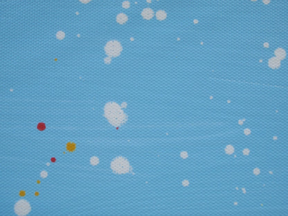 Modern art red flower meadow painting divided in two by a footpath, on a huge 159 cm by 112 cm canvas - detail