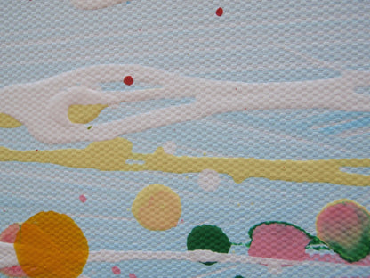 Modern art red flower meadow painting divided in two by a footpath, on a huge 159 cm by 112 cm canvas - detail