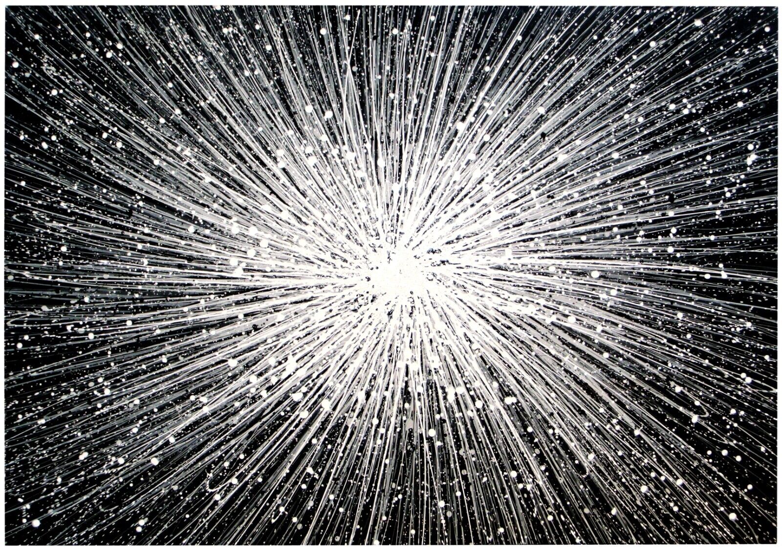 Black and white starburst pattern original painting on a massive canvas