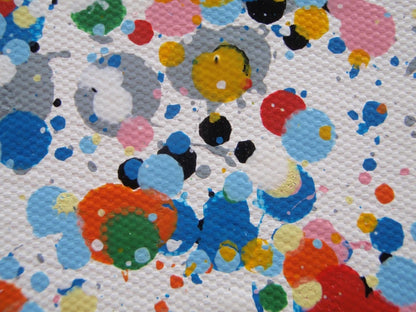 Abstract blue and yellow dot and spot landscape painting on a massive 250 cm by 112 cm canvas - detail