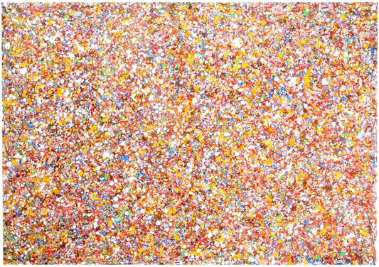 Abstract original wall art dot and spot painting on a really big canvas featuring brown and yellow