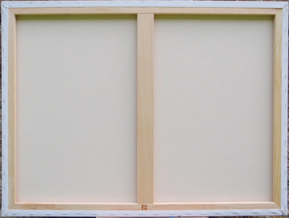 Colourful mosaic artwork with 'LOVE' spelled out on a textured background - back of canvas