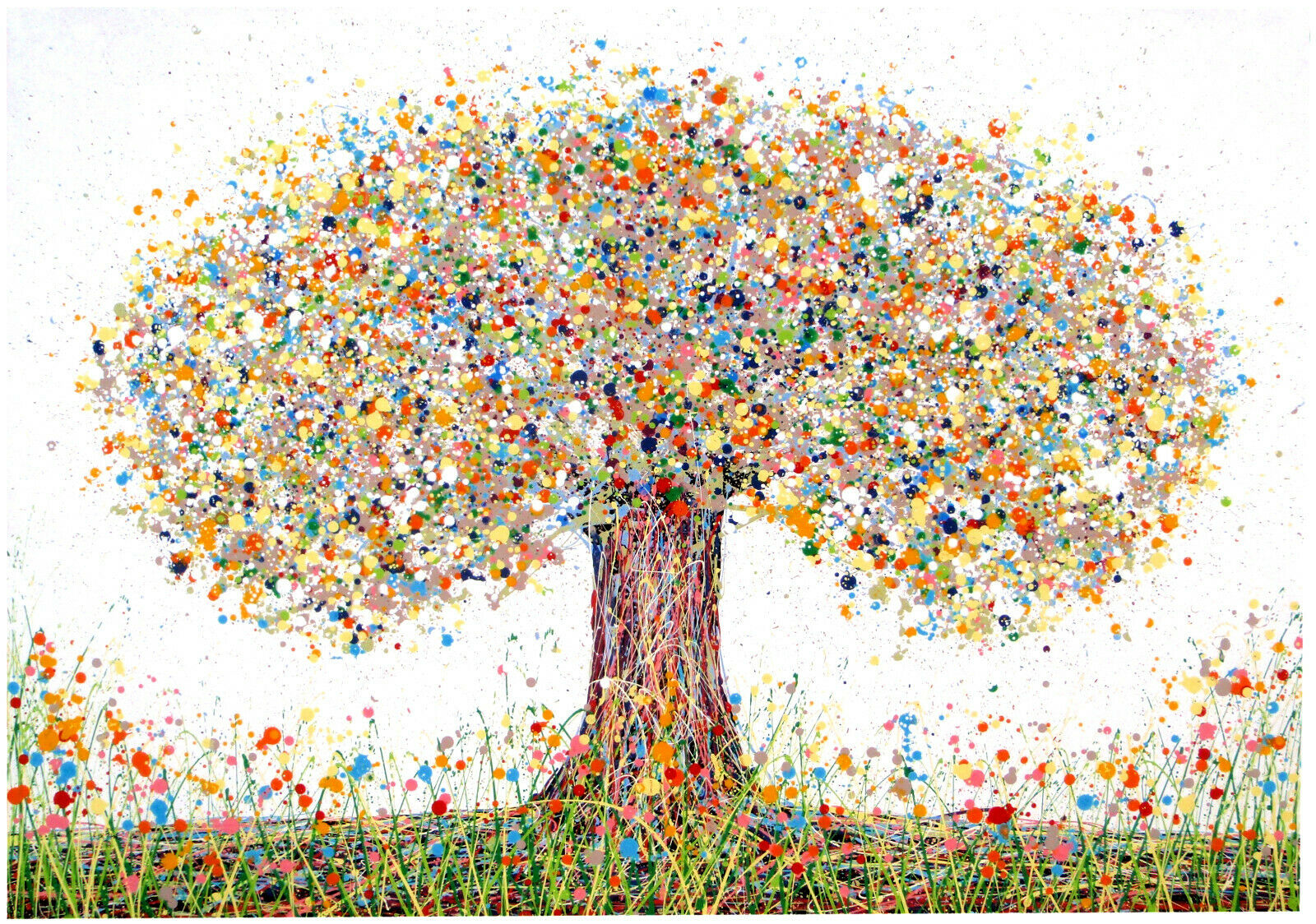 Original and unique abstract wall art decor tree painting on a huge canvas, with earthy brown and blue colours.