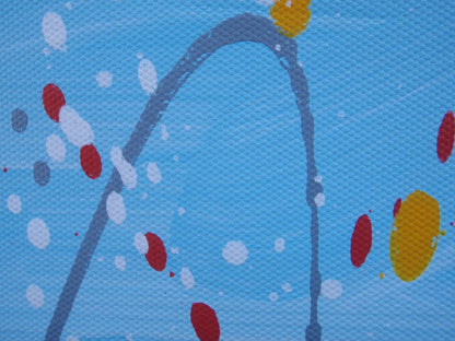 Painting of tall grasses swaying in a field with a blue sky on 159 cm by 112 cm canvas - detail.