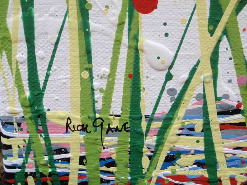 Original modern art orange tree painting on stretched 150 by 100 cm canvas - detail