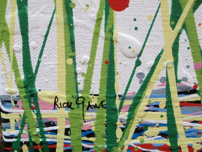 Original modern art orange tree painting on stretched 150 by 100 cm canvas - detail