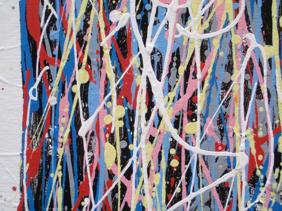 Original modern art orange tree painting on stretched 150 by 100 cm canvas - detail