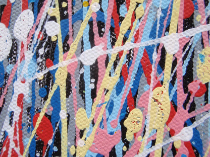 Colourful blue tree abstract painting on a white 158 cm by 112 cm un-stretched canvas - detail