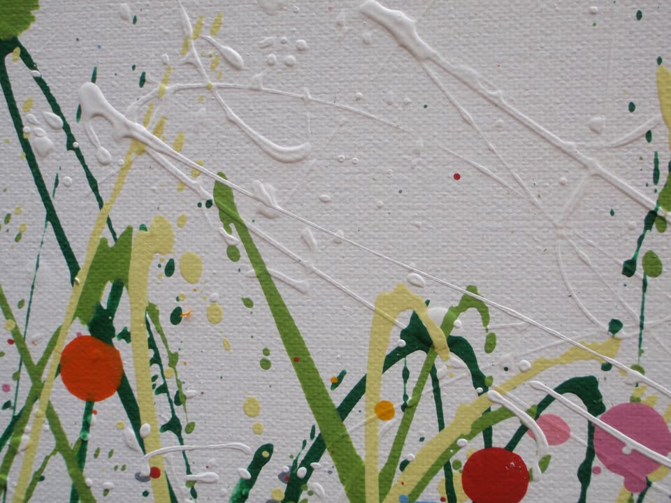 Huge colourful blue tree painting made of dots on a white background - detail