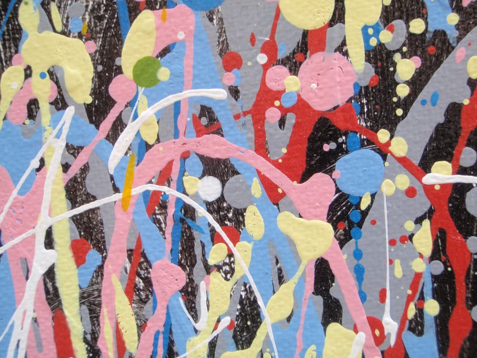 Huge colourful blue tree painting made of dots on a white background - detail