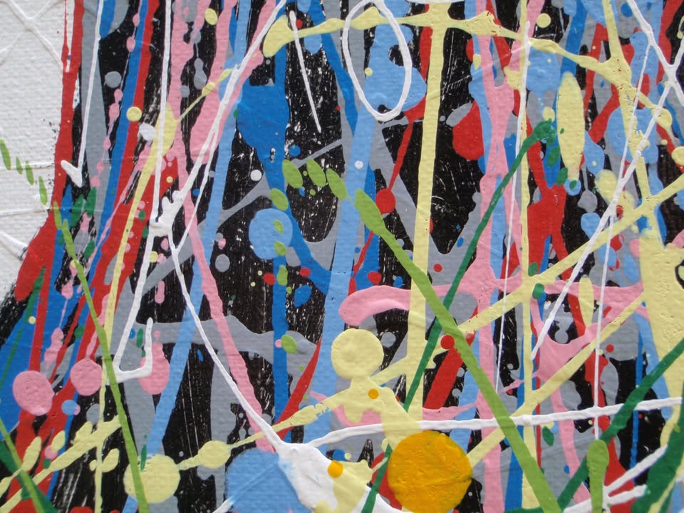 Huge colourful blue tree painting made of dots on a white background - detail