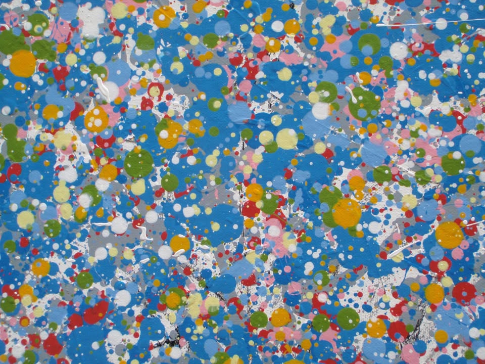 Huge colourful blue tree painting made of dots on a white background - detail