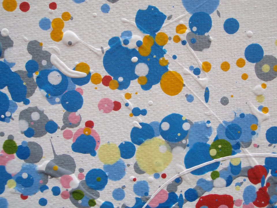 Huge colourful blue tree painting made of dots on a white background - detail