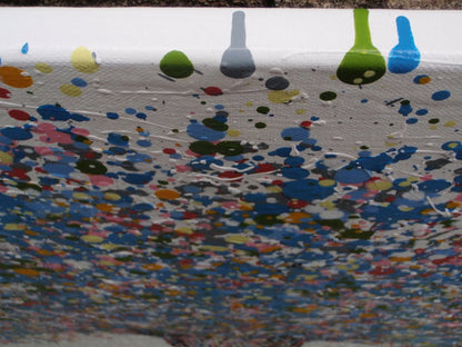 Huge colourful blue tree painting made of dots on a white background - detail