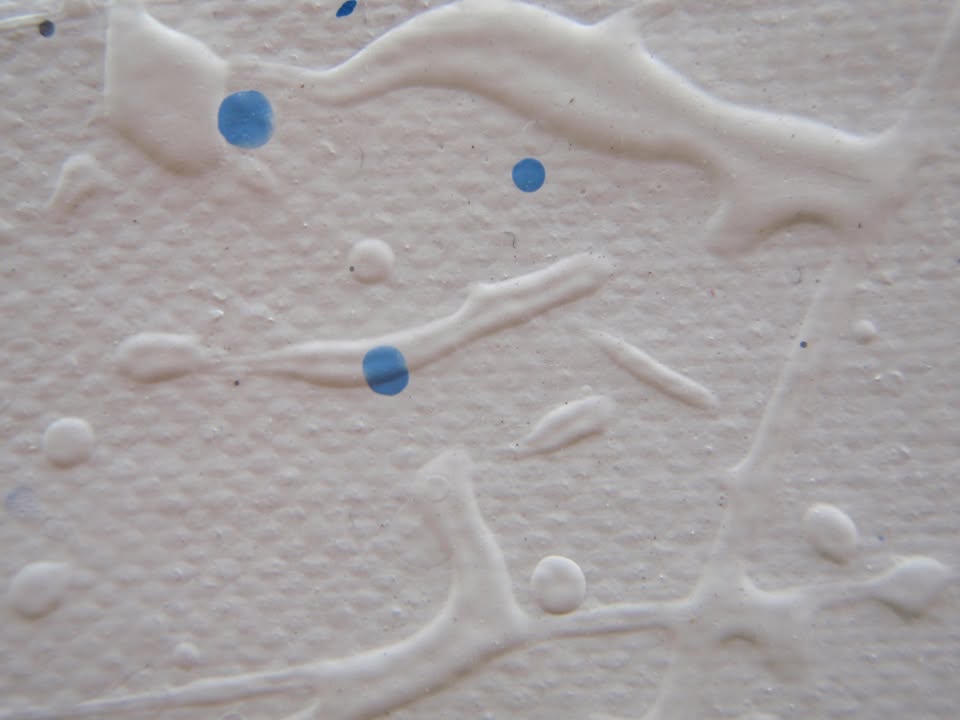 Huge colourful blue tree painting made of dots on a white background - detail