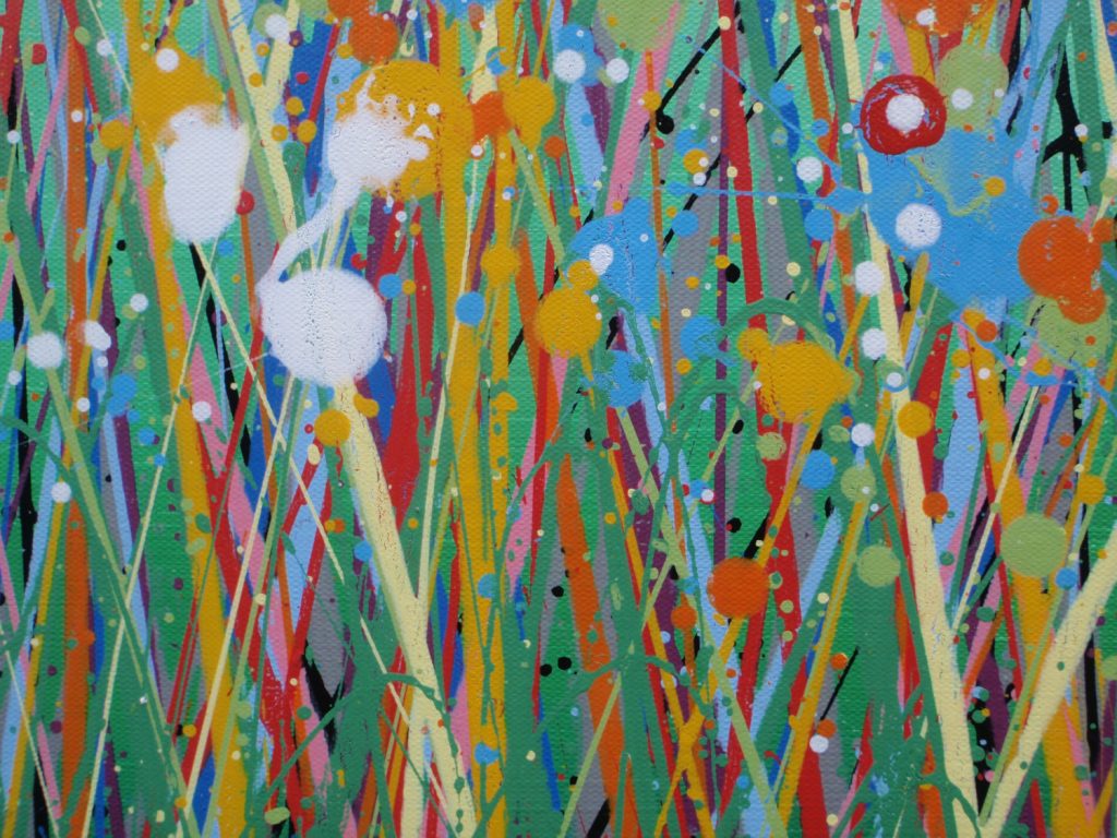 160 cm by 112 cm original abstract flower meadow painting on canvas by Rich Gane - detail 2