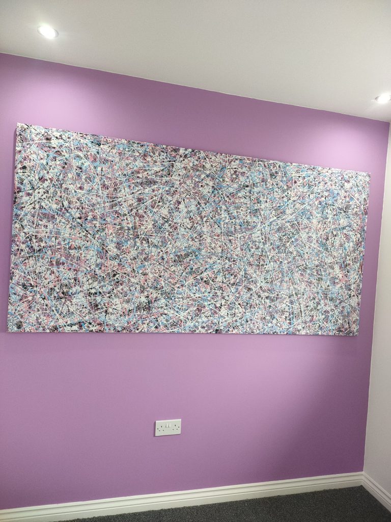 Customer showcase photo of my really big abstract contemporary art drip painting on canvas