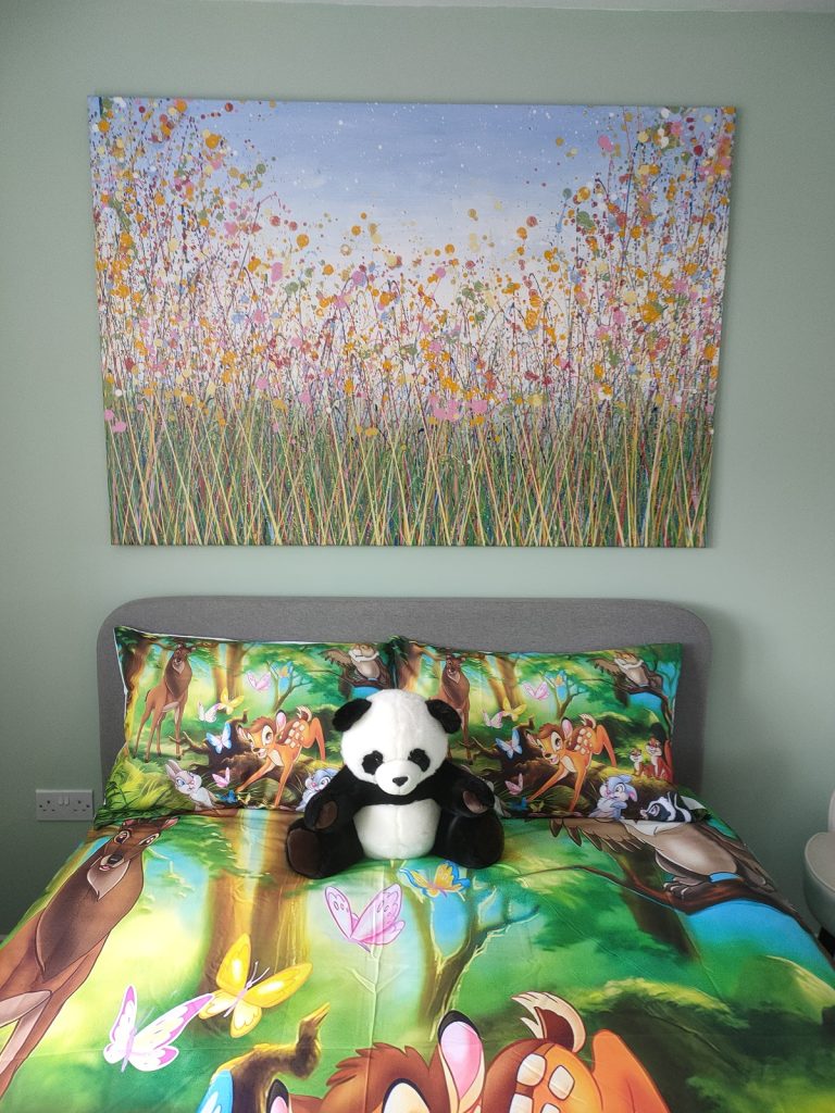 Customer showcase photo of my really big abstract yellow flower meadow painting on canvas