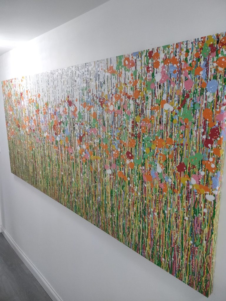 Customer showcase photo of my massive abstract modern art orange flower meadow painting on canvas